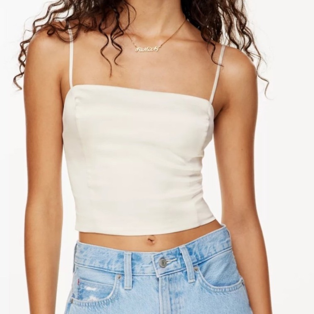 Aritzia Shimmer Satin Tank Top in Light Birch